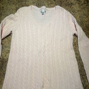 Croft&Barrow V-Neck Cable Knit Sweater -Beautiful Pale Pink NEVER WORN